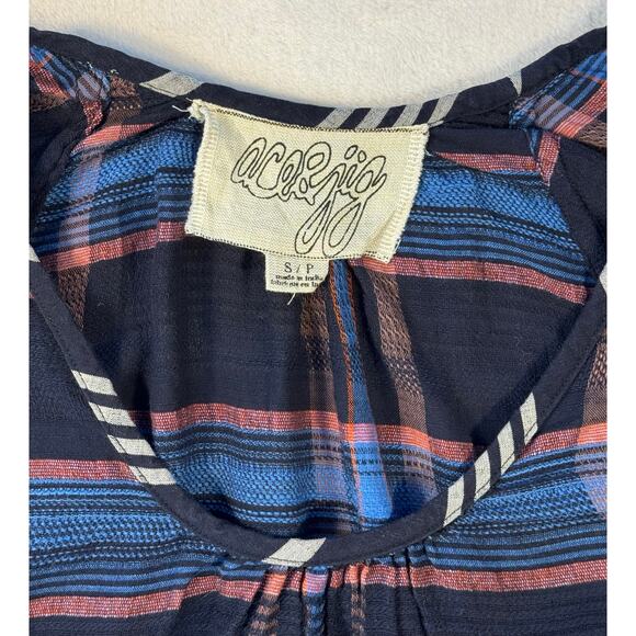 Ace & Jig Black Plaid Pullover Peasant Top Check Balloon Sleeve Blouse Small - Picture 5 of 8